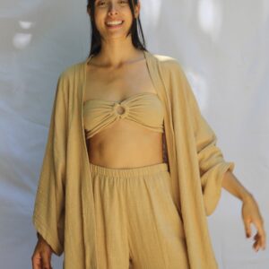 Conjuto  kimono algodão+calça pantalona algodão + top argola